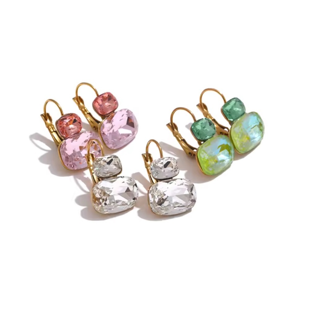White Crystal Drop Earrings – Gold-Plated Stainless Steel - Picture 3 of 6